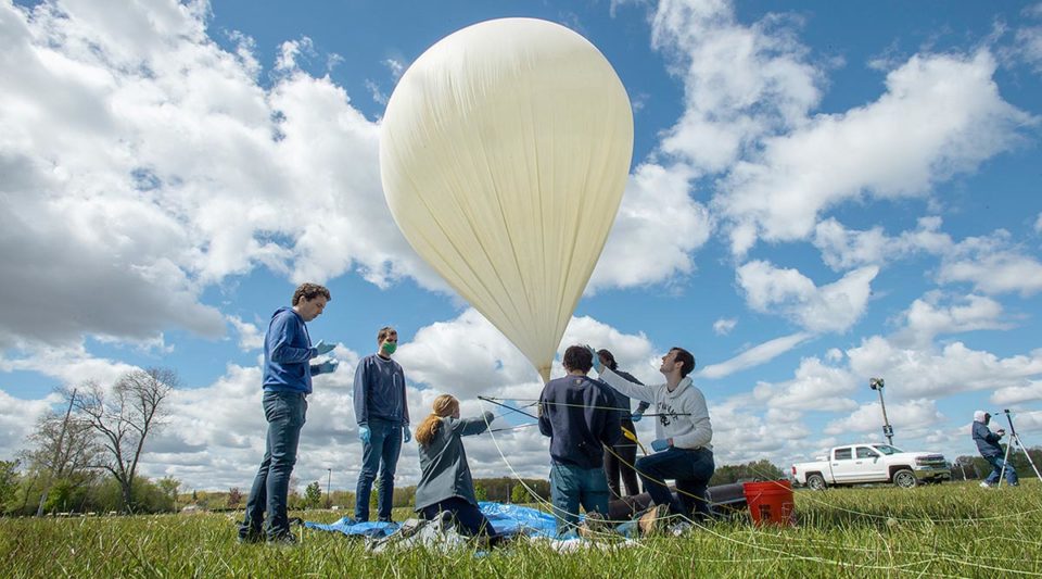 IrishSat students preparing balloon and payload for launch