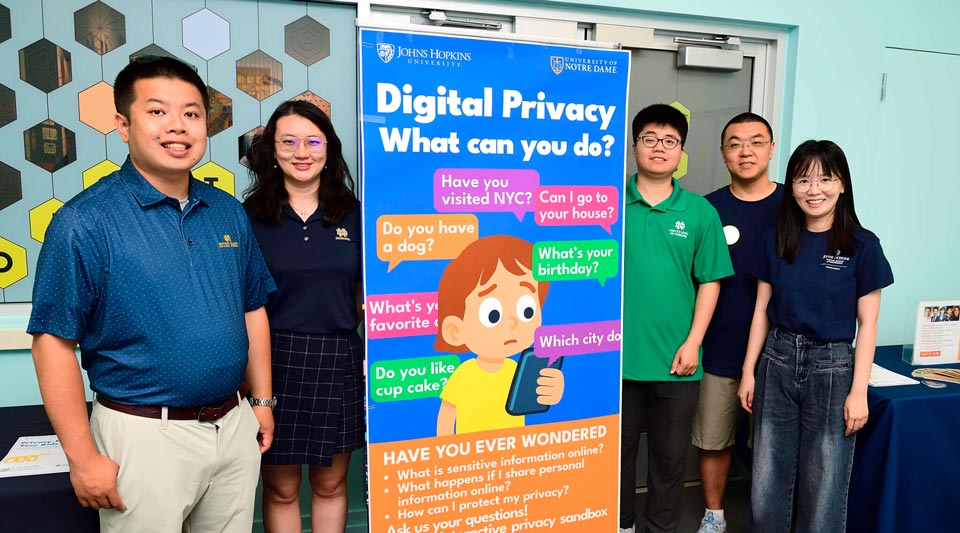 Five people stand around a sign that reads "Digital Privacy" and "What can you do?"