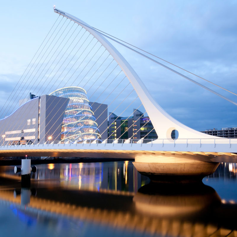 Samuel Beckett Bridge in Dublin after sunset