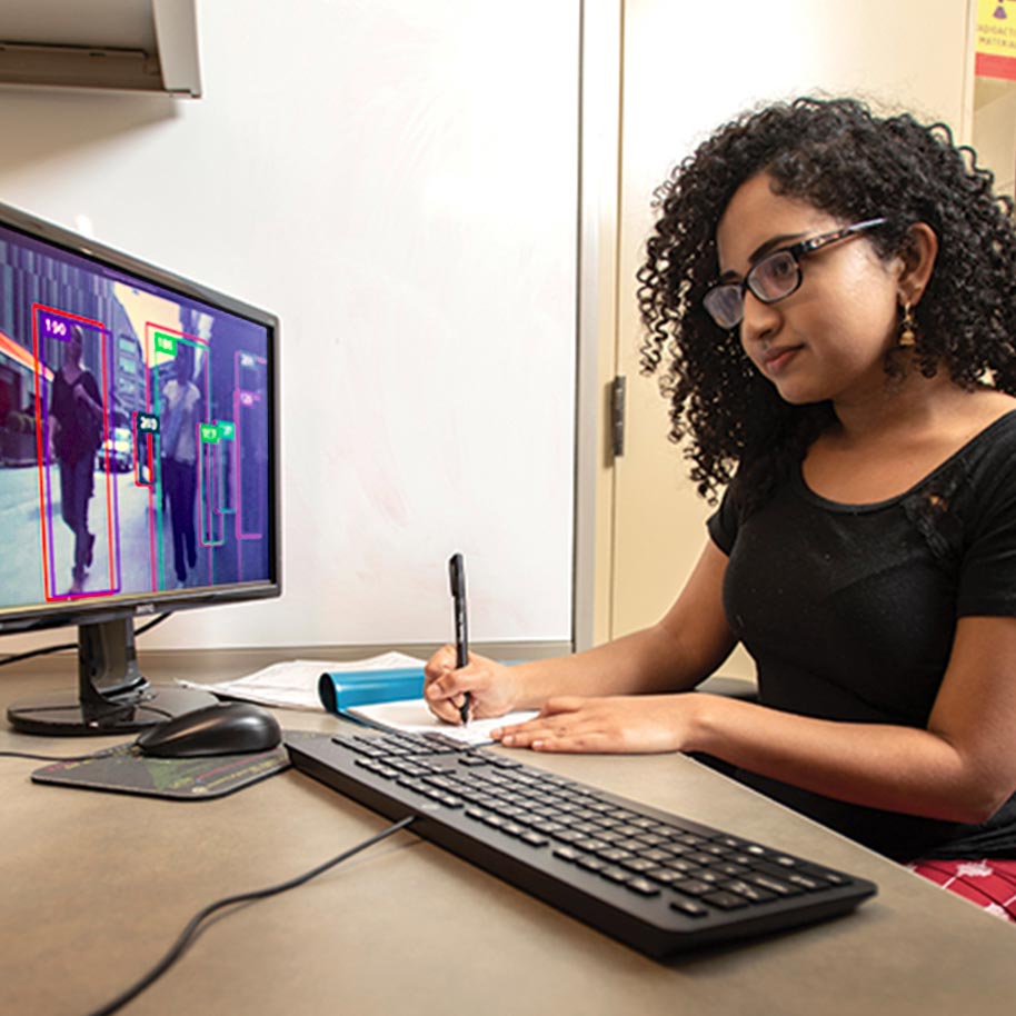 CSE graduate student Sophia Abraham conducting cyber security research